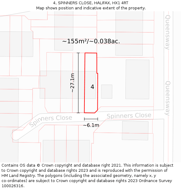 4, SPINNERS CLOSE, HALIFAX, HX1 4RT: Plot and title map