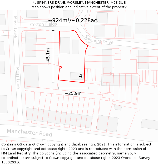 4, SPINNERS DRIVE, WORSLEY, MANCHESTER, M28 3UB: Plot and title map