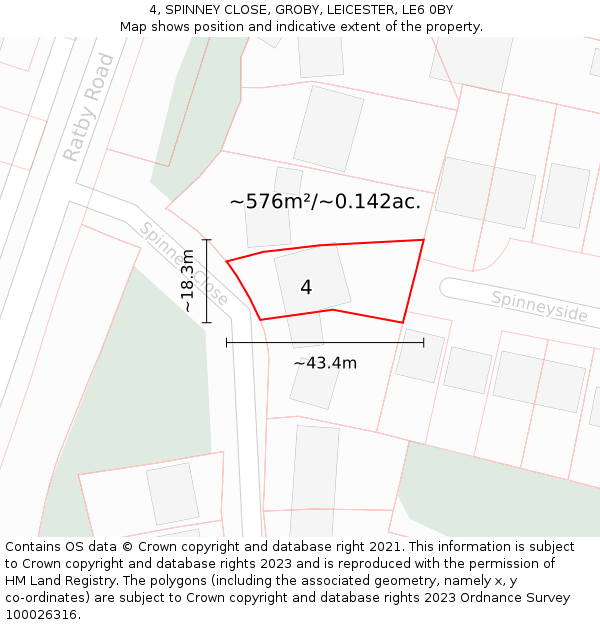 4, SPINNEY CLOSE, GROBY, LEICESTER, LE6 0BY: Plot and title map