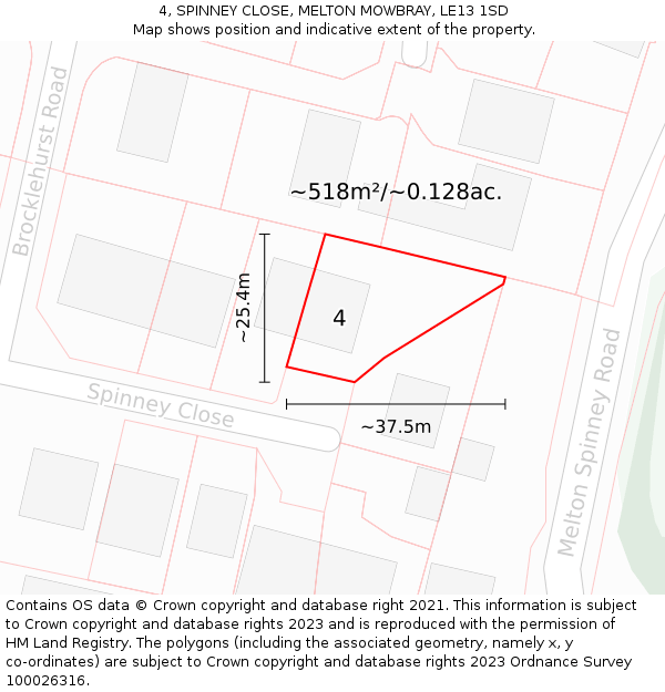 4, SPINNEY CLOSE, MELTON MOWBRAY, LE13 1SD: Plot and title map