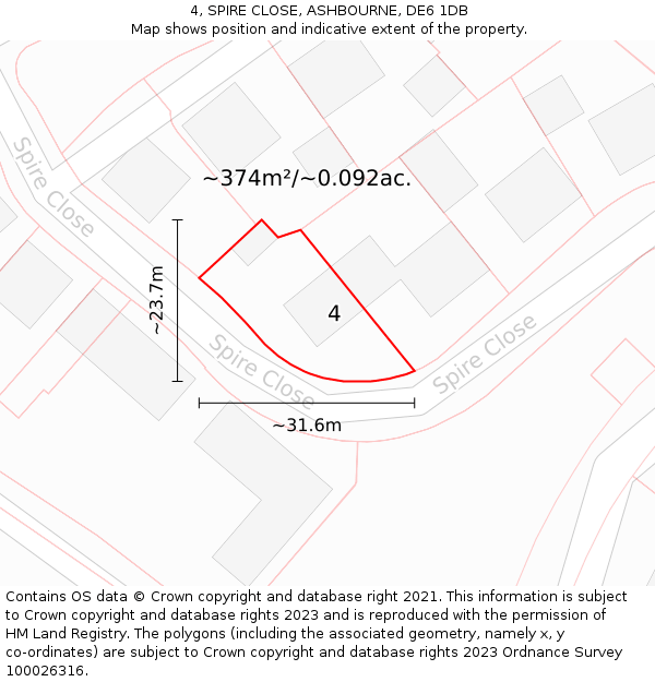 4, SPIRE CLOSE, ASHBOURNE, DE6 1DB: Plot and title map