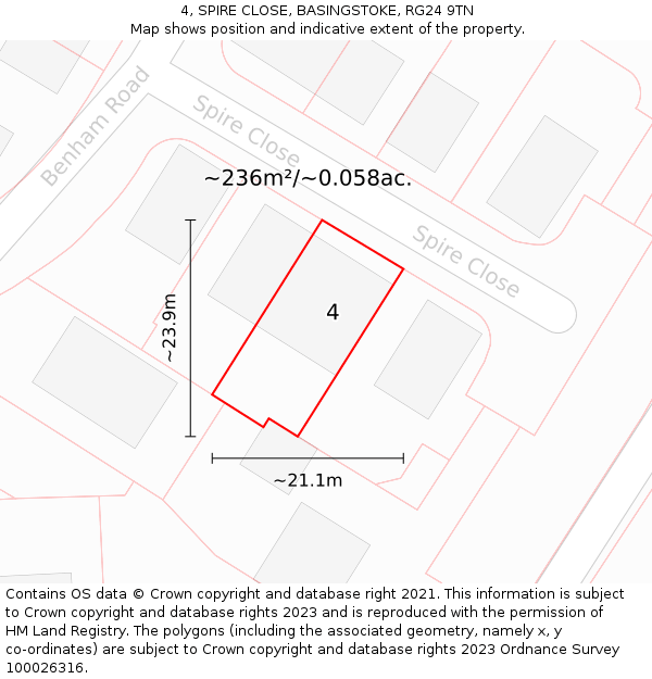 4, SPIRE CLOSE, BASINGSTOKE, RG24 9TN: Plot and title map