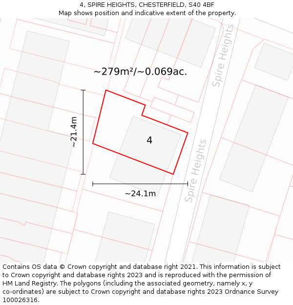 4, SPIRE HEIGHTS, CHESTERFIELD, S40 4BF: Plot and title map