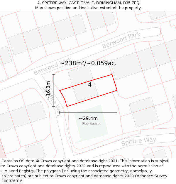 4, SPITFIRE WAY, CASTLE VALE, BIRMINGHAM, B35 7EQ: Plot and title map