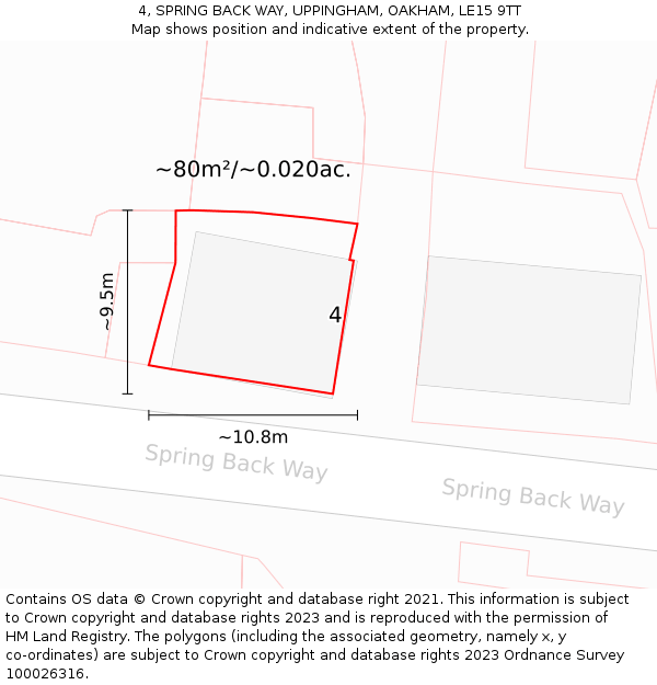 4, SPRING BACK WAY, UPPINGHAM, OAKHAM, LE15 9TT: Plot and title map