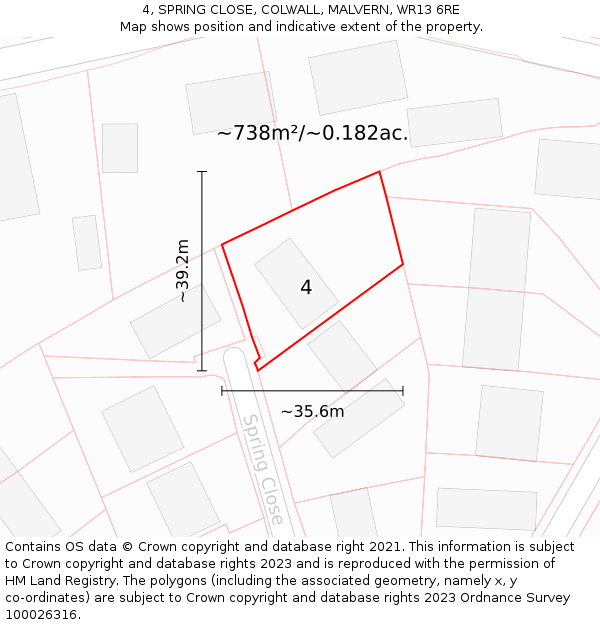 4, SPRING CLOSE, COLWALL, MALVERN, WR13 6RE: Plot and title map