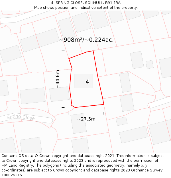 4, SPRING CLOSE, SOLIHULL, B91 1RA: Plot and title map