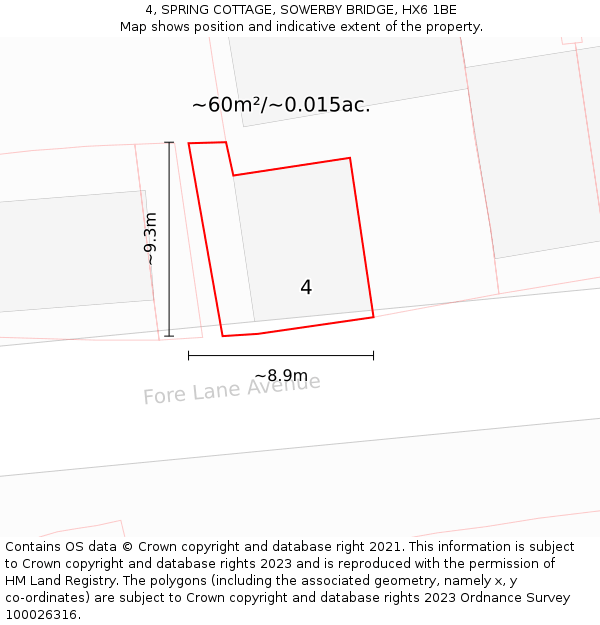 4, SPRING COTTAGE, SOWERBY BRIDGE, HX6 1BE: Plot and title map
