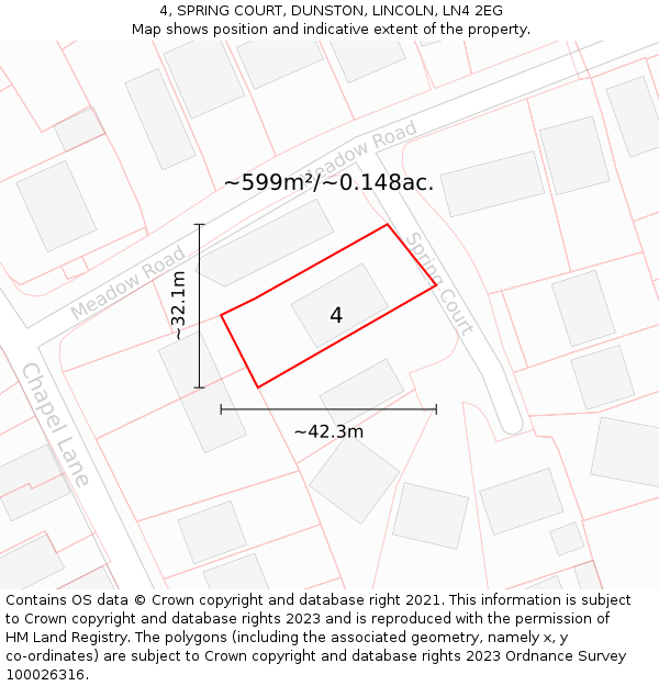 4, SPRING COURT, DUNSTON, LINCOLN, LN4 2EG: Plot and title map
