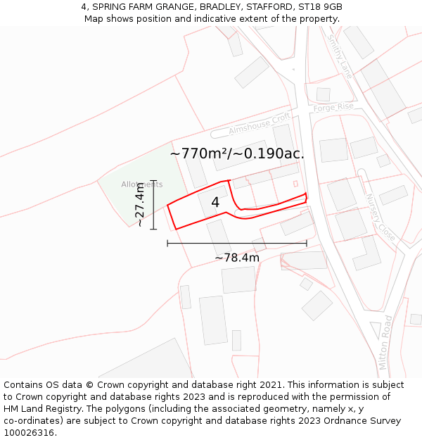 4, SPRING FARM GRANGE, BRADLEY, STAFFORD, ST18 9GB: Plot and title map