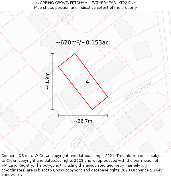 4, SPRING GROVE, FETCHAM, LEATHERHEAD, KT22 9NH: Plot and title map
