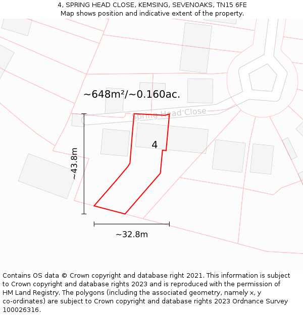 4, SPRING HEAD CLOSE, KEMSING, SEVENOAKS, TN15 6FE: Plot and title map