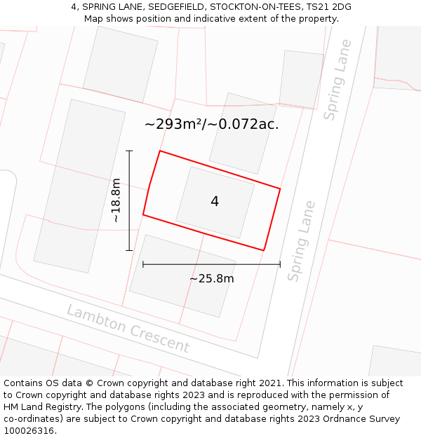 4, SPRING LANE, SEDGEFIELD, STOCKTON-ON-TEES, TS21 2DG: Plot and title map