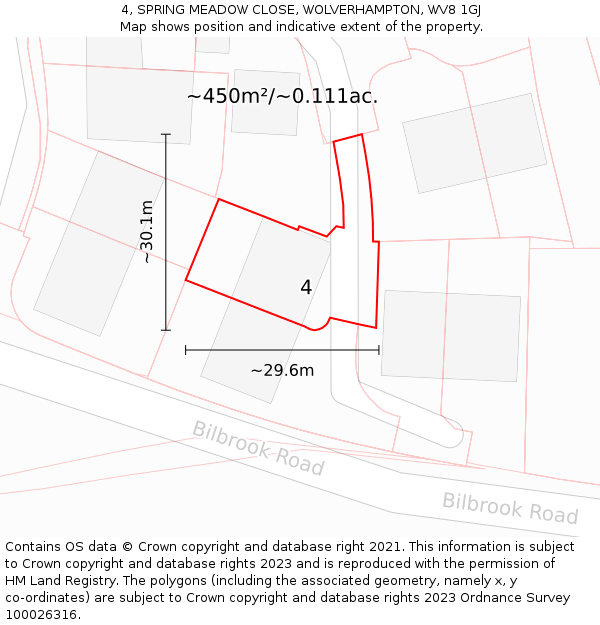 4, SPRING MEADOW CLOSE, WOLVERHAMPTON, WV8 1GJ: Plot and title map