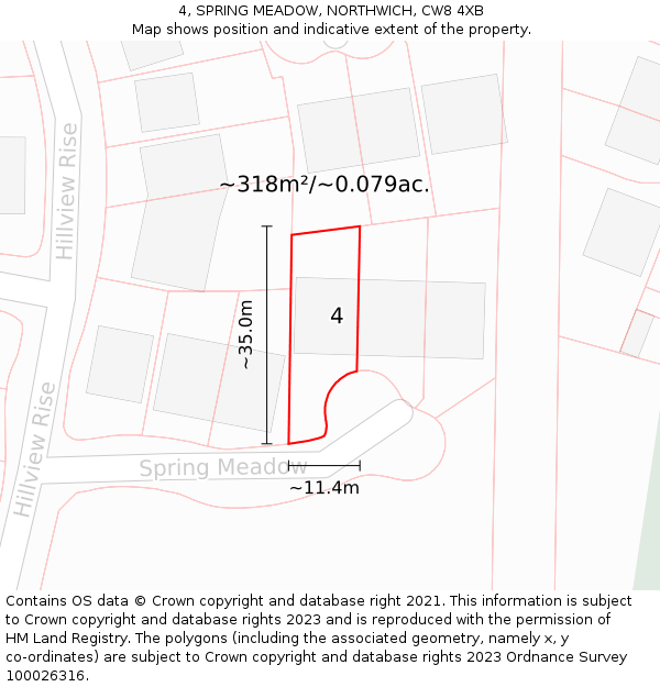 4, SPRING MEADOW, NORTHWICH, CW8 4XB: Plot and title map