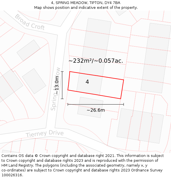 4, SPRING MEADOW, TIPTON, DY4 7BA: Plot and title map