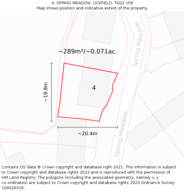 4, SPRING MEADOW, UCKFIELD, TN22 1FB: Plot and title map