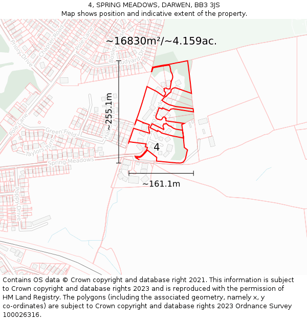 4, SPRING MEADOWS, DARWEN, BB3 3JS: Plot and title map