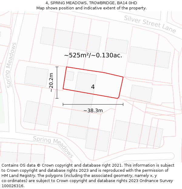 4, SPRING MEADOWS, TROWBRIDGE, BA14 0HD: Plot and title map