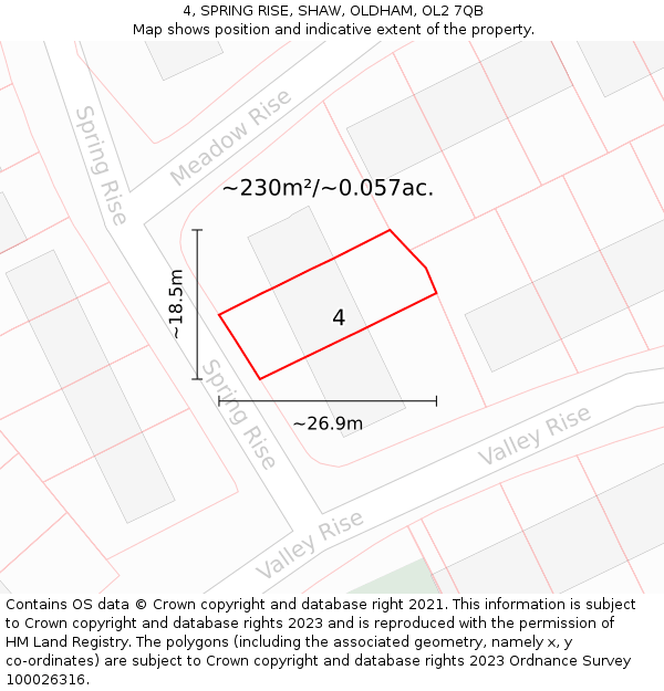 4, SPRING RISE, SHAW, OLDHAM, OL2 7QB: Plot and title map