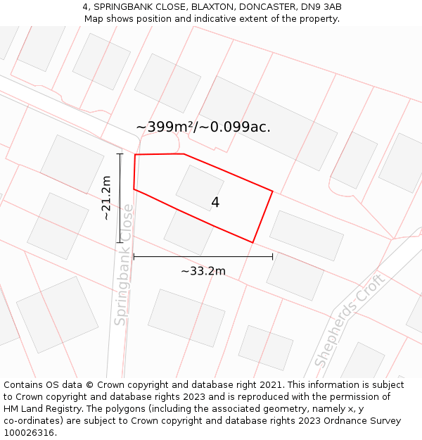 4, SPRINGBANK CLOSE, BLAXTON, DONCASTER, DN9 3AB: Plot and title map