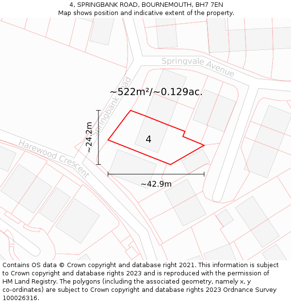4, SPRINGBANK ROAD, BOURNEMOUTH, BH7 7EN: Plot and title map