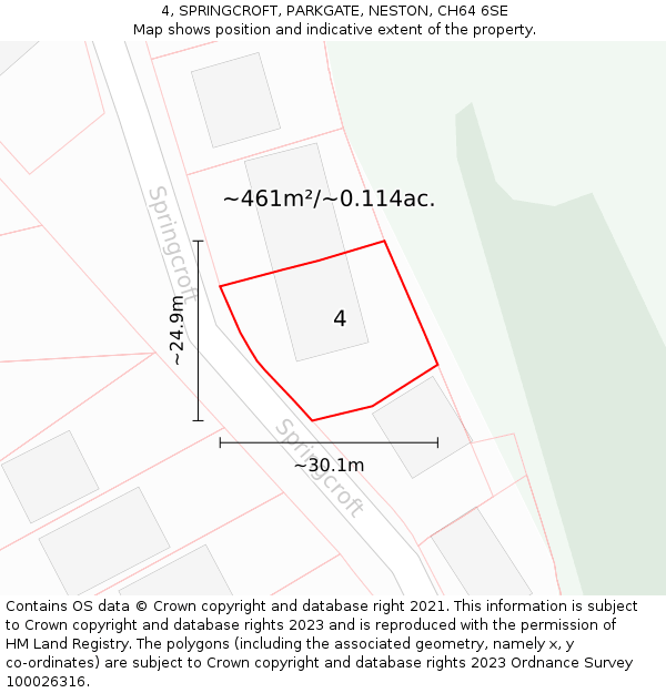 4, SPRINGCROFT, PARKGATE, NESTON, CH64 6SE: Plot and title map