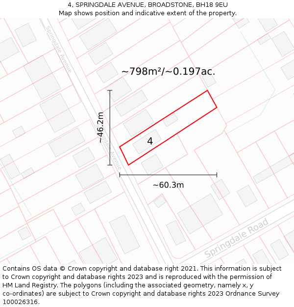 4, SPRINGDALE AVENUE, BROADSTONE, BH18 9EU: Plot and title map