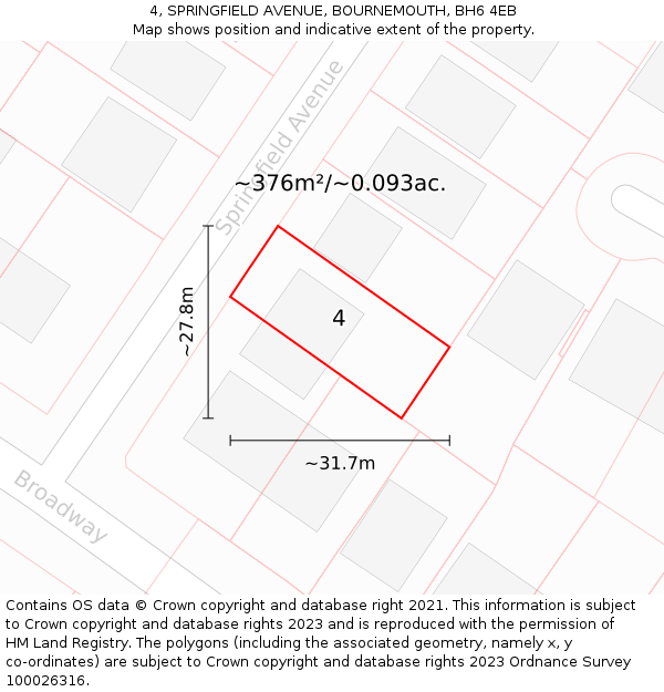 4, SPRINGFIELD AVENUE, BOURNEMOUTH, BH6 4EB: Plot and title map