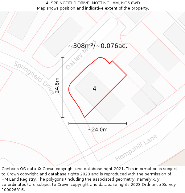 4, SPRINGFIELD DRIVE, NOTTINGHAM, NG6 8WD: Plot and title map