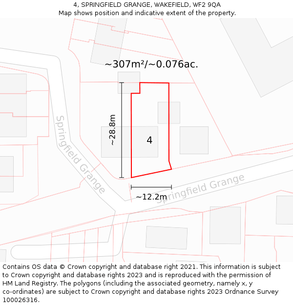 4, SPRINGFIELD GRANGE, WAKEFIELD, WF2 9QA: Plot and title map