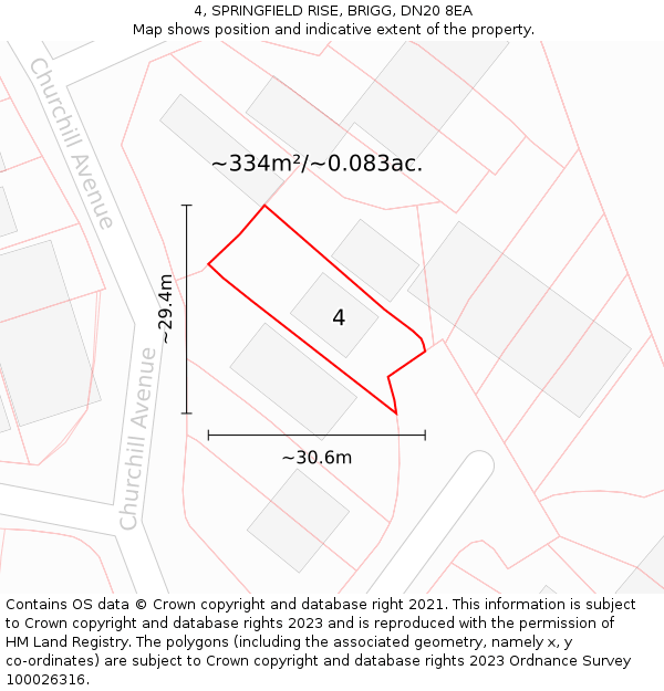 4, SPRINGFIELD RISE, BRIGG, DN20 8EA: Plot and title map