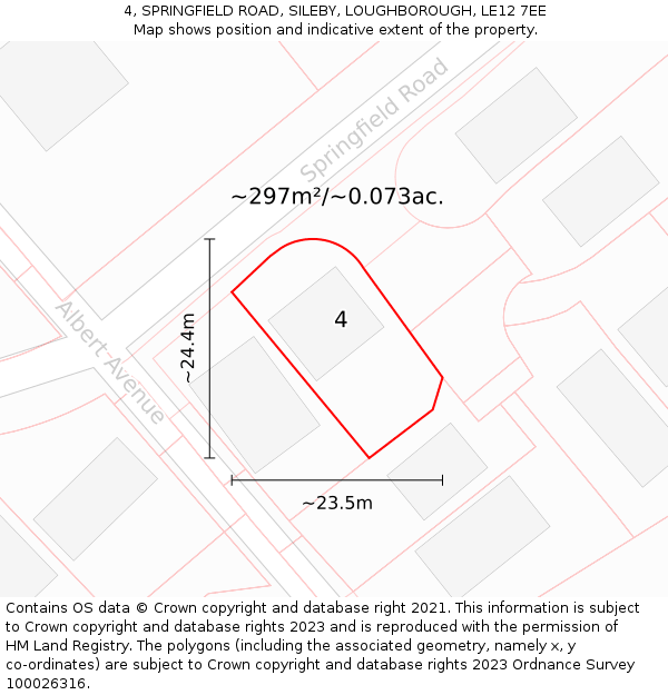 4, SPRINGFIELD ROAD, SILEBY, LOUGHBOROUGH, LE12 7EE: Plot and title map