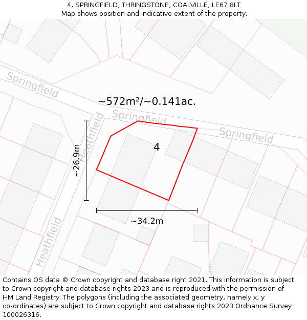 4, SPRINGFIELD, THRINGSTONE, COALVILLE, LE67 8LT: Plot and title map