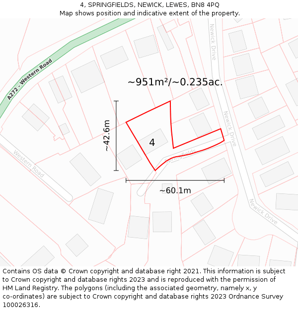 4, SPRINGFIELDS, NEWICK, LEWES, BN8 4PQ: Plot and title map
