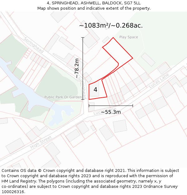 4, SPRINGHEAD, ASHWELL, BALDOCK, SG7 5LL: Plot and title map