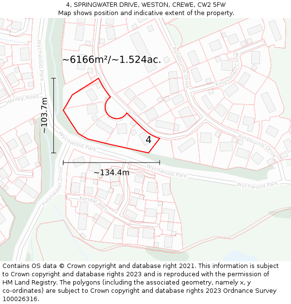 4, SPRINGWATER DRIVE, WESTON, CREWE, CW2 5FW: Plot and title map