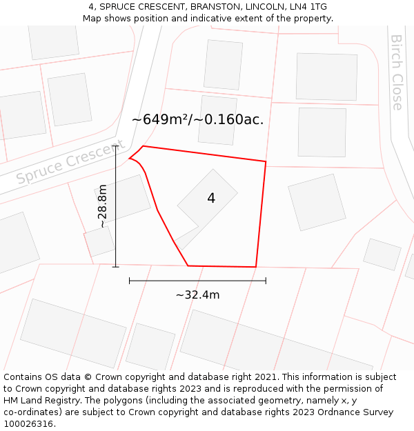 4, SPRUCE CRESCENT, BRANSTON, LINCOLN, LN4 1TG: Plot and title map