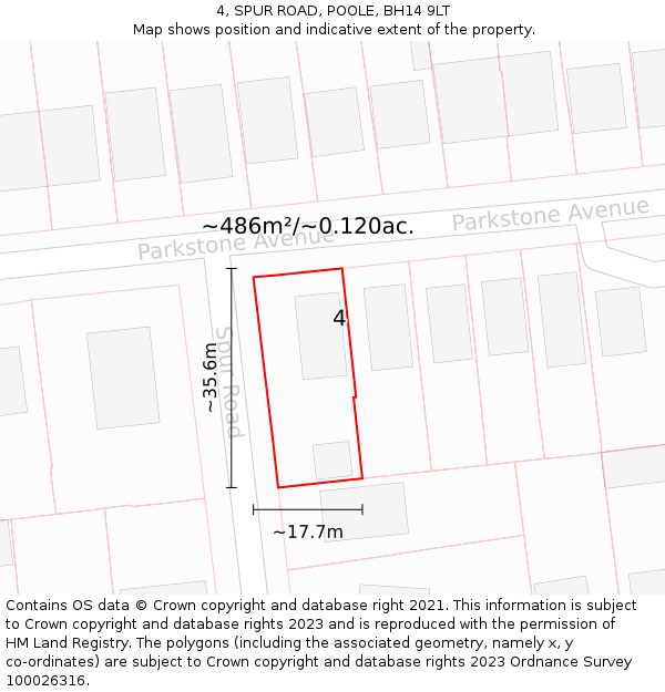 4, SPUR ROAD, POOLE, BH14 9LT: Plot and title map