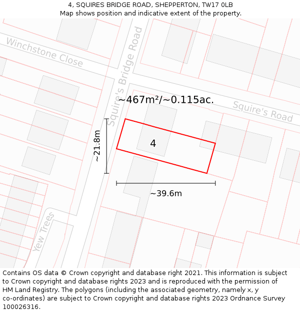 4, SQUIRES BRIDGE ROAD, SHEPPERTON, TW17 0LB: Plot and title map