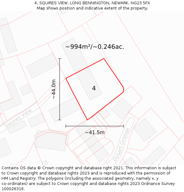 4, SQUIRES VIEW, LONG BENNINGTON, NEWARK, NG23 5FX: Plot and title map