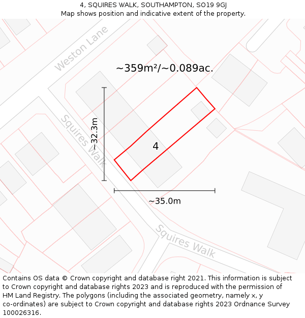 4, SQUIRES WALK, SOUTHAMPTON, SO19 9GJ: Plot and title map