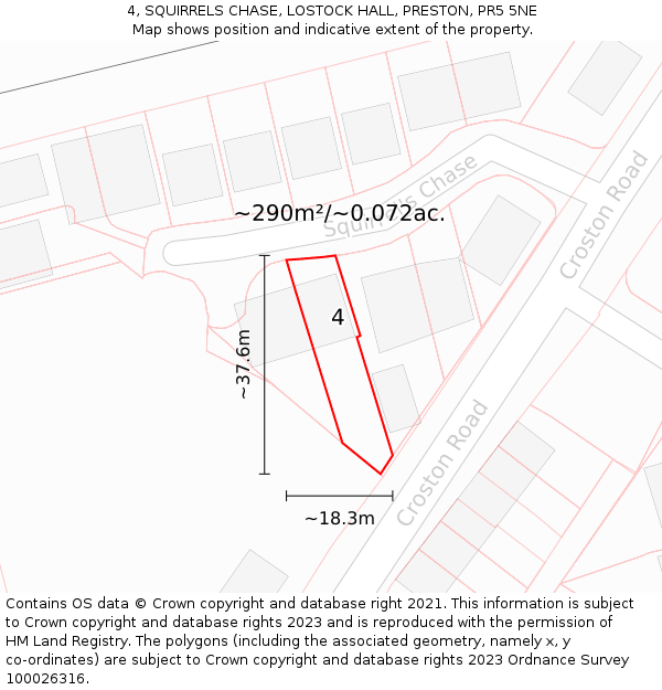 4, SQUIRRELS CHASE, LOSTOCK HALL, PRESTON, PR5 5NE: Plot and title map