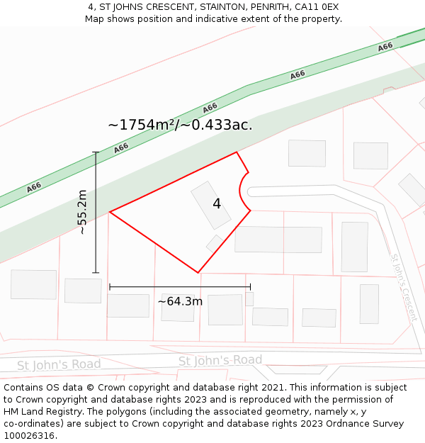 4, ST JOHNS CRESCENT, STAINTON, PENRITH, CA11 0EX: Plot and title map