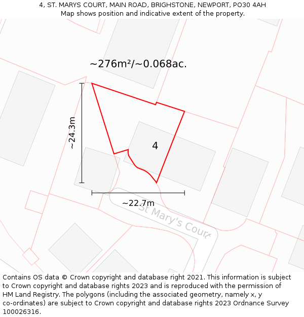 4, ST. MARYS COURT, MAIN ROAD, BRIGHSTONE, NEWPORT, PO30 4AH: Plot and title map
