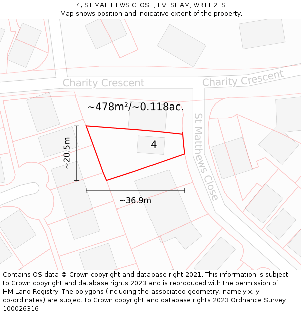 4, ST MATTHEWS CLOSE, EVESHAM, WR11 2ES: Plot and title map
