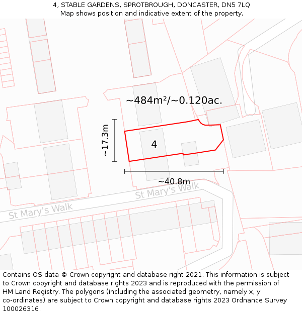 4, STABLE GARDENS, SPROTBROUGH, DONCASTER, DN5 7LQ: Plot and title map