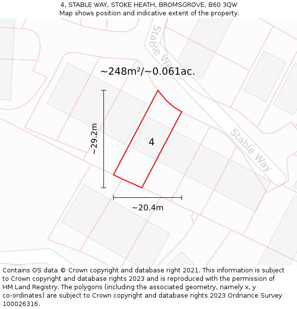 4, STABLE WAY, STOKE HEATH, BROMSGROVE, B60 3QW: Plot and title map