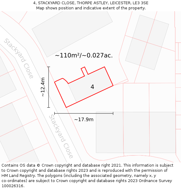 4, STACKYARD CLOSE, THORPE ASTLEY, LEICESTER, LE3 3SE: Plot and title map