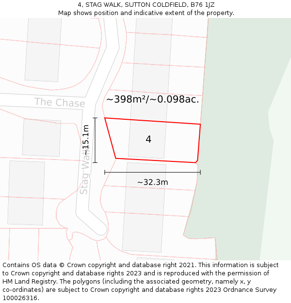 4, STAG WALK, SUTTON COLDFIELD, B76 1JZ: Plot and title map